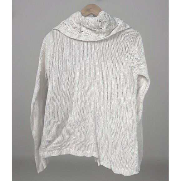 Open Cardigan Y2K Shawl Collar Sweater L Cream Chunky Knit Cottagecore Coastal - Picture 3 of 4